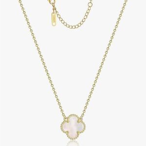 18K Gold Clover Pendant Necklace Mother of Pearl Lucky Charm Van Cleef Style